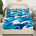 thumbnail image 3 of Ocean Wave Bed Sheets Set Queen Japanese Hokusai Sheet Set For Young Vintage Abstract Sea Waves Sheets Cartoon Nautical Blue Deep Pocket Flat Fitted Sheet, 3 of 6