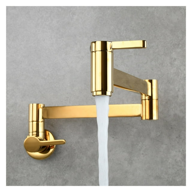 Pot Filler Tap Wall Mounted Foldable Kitchen Faucet Single Cold Single Hole Sink Tap Rotate Folding Spout Brushed Gold Brass ,bar Laundry RV Farmhouse