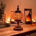thumbnail image 2 of SILVERFEVER Mosaic Turkish Lamp Moroccan Glass for Table Desk Bedside Bronze Base Bundle with E12 Light Bulb-2 Sizes Ember Sunflower, 2 of 6