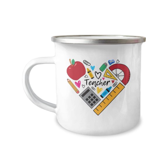 Teacher Heart Enamel Camping Tea Mug - Great Gift Idea for Teachers, Coworkers and Friends