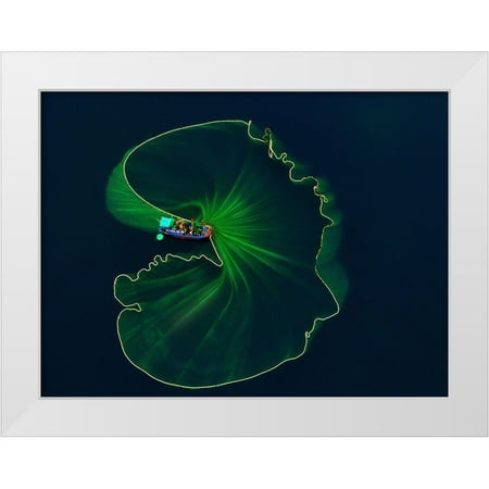 Tan Tuan, Nguyen 32x25 White Modern Wood Framed Museum Art Print Titled - Lotus Leaf On The Sea