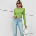 thumbnail image 6 of Women's Classy Asymmetrical Neck Long Sleeve Ribbed Slimming Tops Sexy Slim Fit Tight T Shirt Crop Tops - Medium, 6 of 6