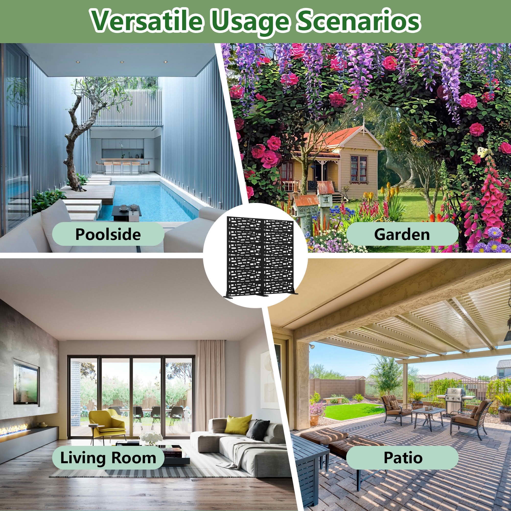 MAYEERTY 72X35" Metal Outdoor Black Privacy Screen for Backyard & Garden, 6 Piece Set, Double‑sided Installation