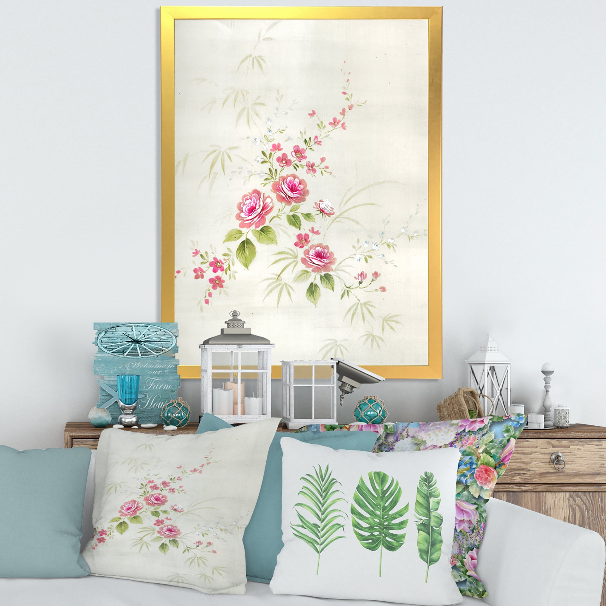 Designart 'Abstract Retro Drawing of Flowers II' Vintage Framed Art Print