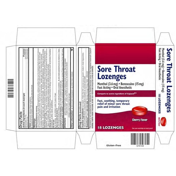 Cherry Lozenges, Benzocaine Plus Menthol, to Cepacol] (Box of