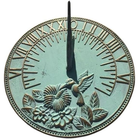 Brass Decorative Sundial 10" Inch with Verdigris Highlights – Vintage Bird & Flowers Design, Perfect Sundial Gift for Him or Her