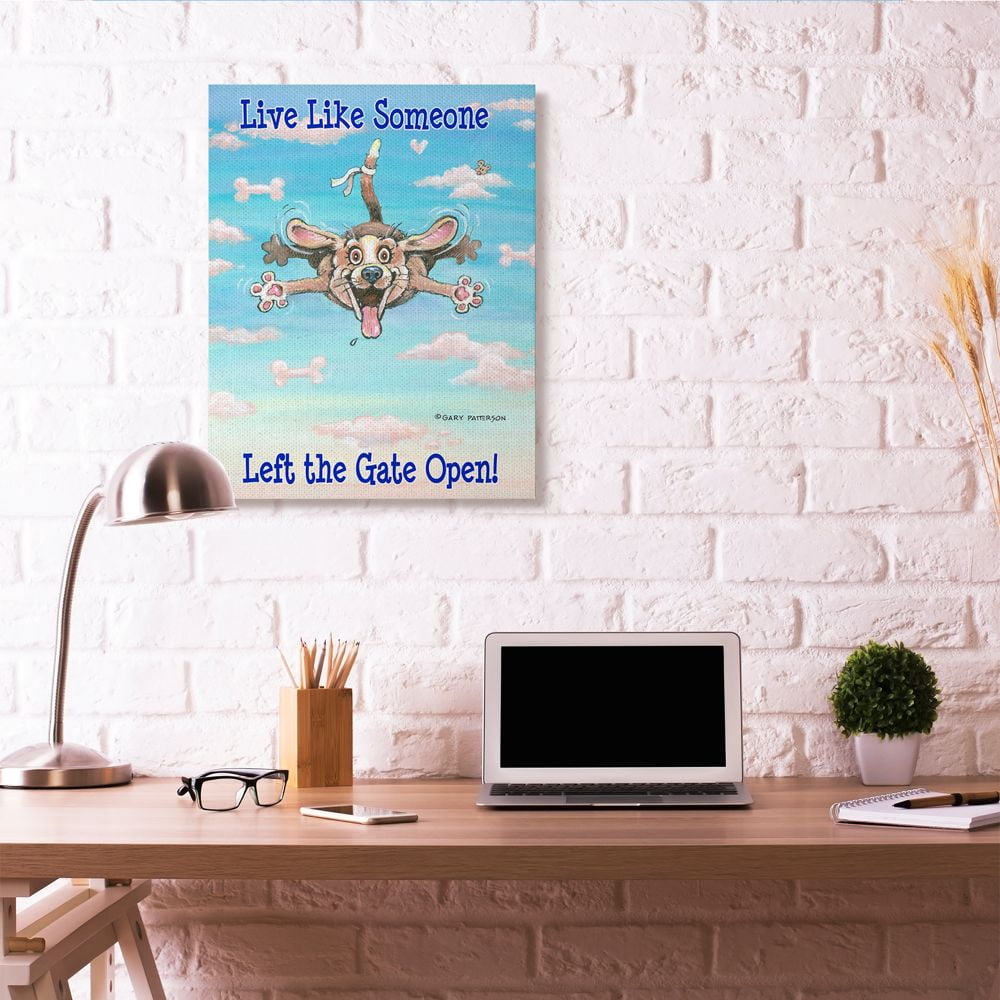 Gate Open Funny Cartoon Pet Dog Design XXL Stretched Canvas Wall Art by Gary Patterson