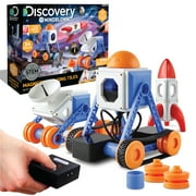 Discovery #MINDBLOWN Customizable Magnetic Building Tiles with, 34-Piece Play Set, Build 3 Intergalactic Models, Includes 2 Powered Motors, STEM Toy for Boys and Girls