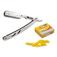 thumbnail image 2 of Classic Samurai Stainless Steel Folding Straight Shaving Razor, Shavette with 100 Shark Single Edge Razor Blades, 2 of 5