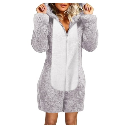 

koaiezne Hooded Jumpsuit Women Rompe Long Casual Sleepwear Pajamas Winter Warm Sleeve Women s Coat Coat for Petite Women Women Jacket without Hood