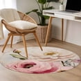 thumbnail image 4 of Pink White Spring Floral Round Area Rug 3.3 FT, Non Slip Small Entryway Kitchen Mat, Vintage Flowers Watercolor Washable Soft Circular Rug Non-Shedding Door Mat for Bathroom Playroom Kids Room, 4 of 9