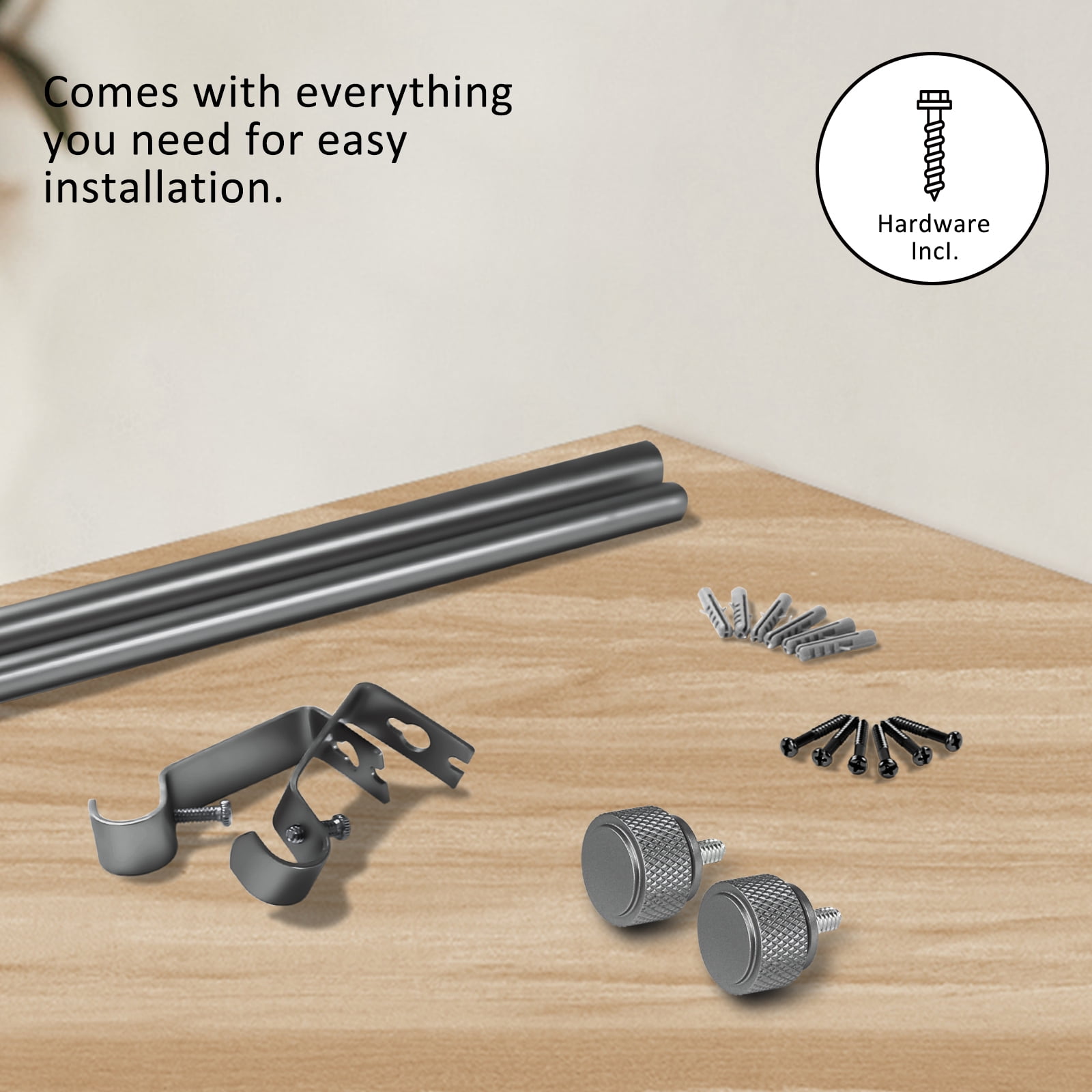 Ridicili 5/8 Inch Adjustable Single Drapery Curtain Rod Set with Rhombus Cylinder Finials, 28"-48", Gun Metal