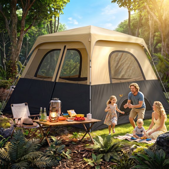 COBIZI 8 Person Camping Tent,Family Tents Outdoor Canopy with Carry Bag,for Parties,Wedding,Backyard,Camping,Khaki
