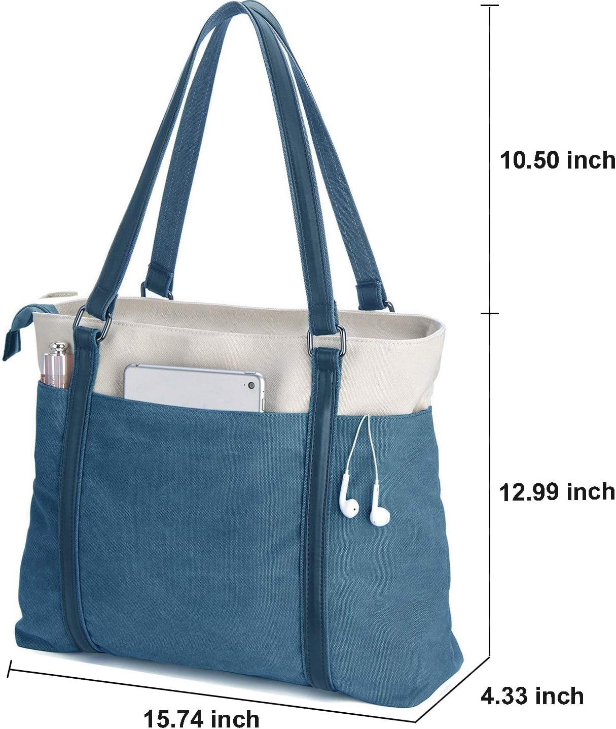 Lohol 15.6" Laptop Tote Bag for Women Fahion Work Purse with Zipper Pockets for Teachers Blue