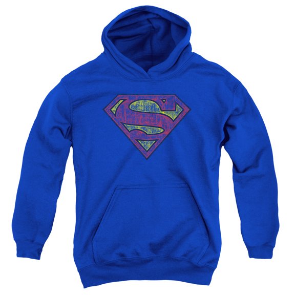 Superman - Tattered Shield - Youth Hooded Sweatshirt - Large