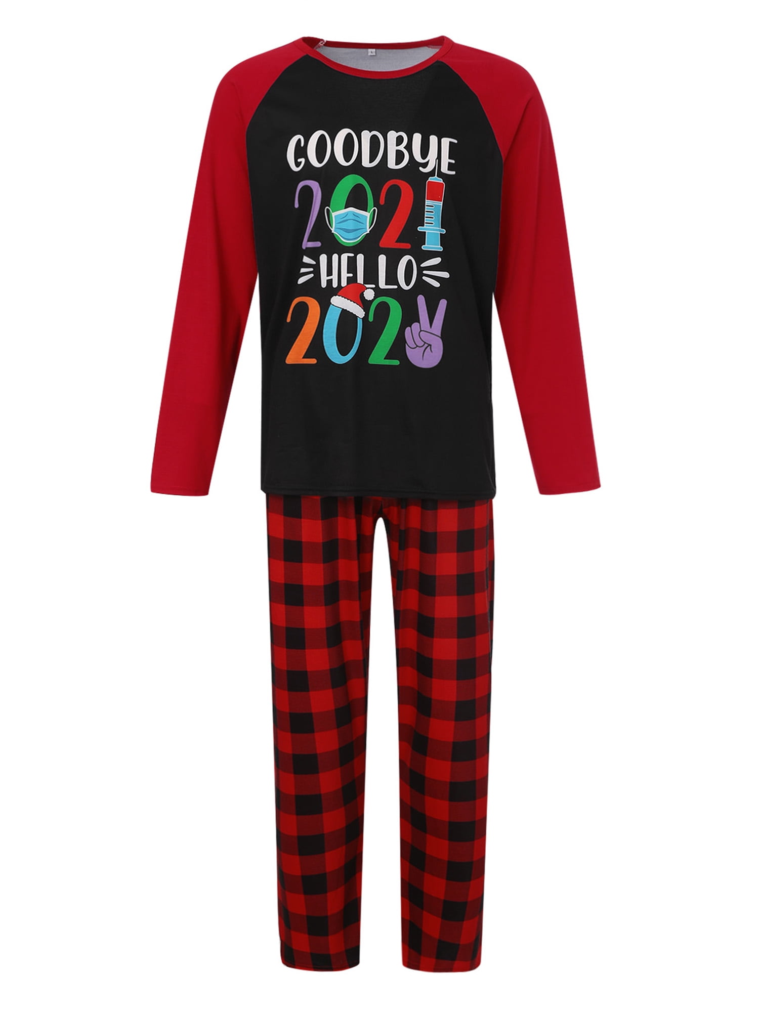 Suanret Christmas Matching Family Outfits Dad Mom Kids Baby Homewear Goodbye 2021 Hello 2022 Pullover Tops Plaid Pants Clothes Red Black Dad 2Xl - Walmart.com