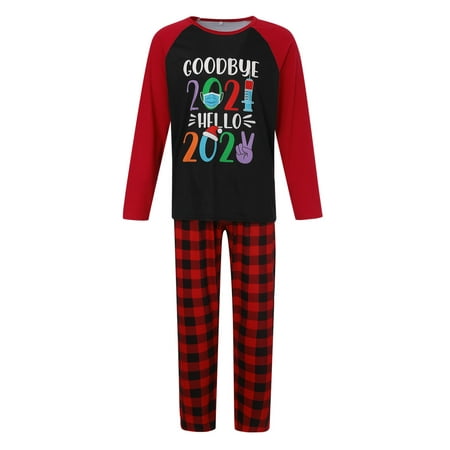 

Seyurigaoka Unique Letter Raglan Tops and Plaid Trousers Parent-child Pajamas