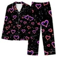 thumbnail image 4 of CZHJS Valentine's Day Pajamas for Women Long Sleeve Party Holiday Loungewear Matching Outfits Womens Pajama Wide Leg Pants and Button Down Collared Shirts Sets2 Piece Pj Sets Plus Size, 4 of 7