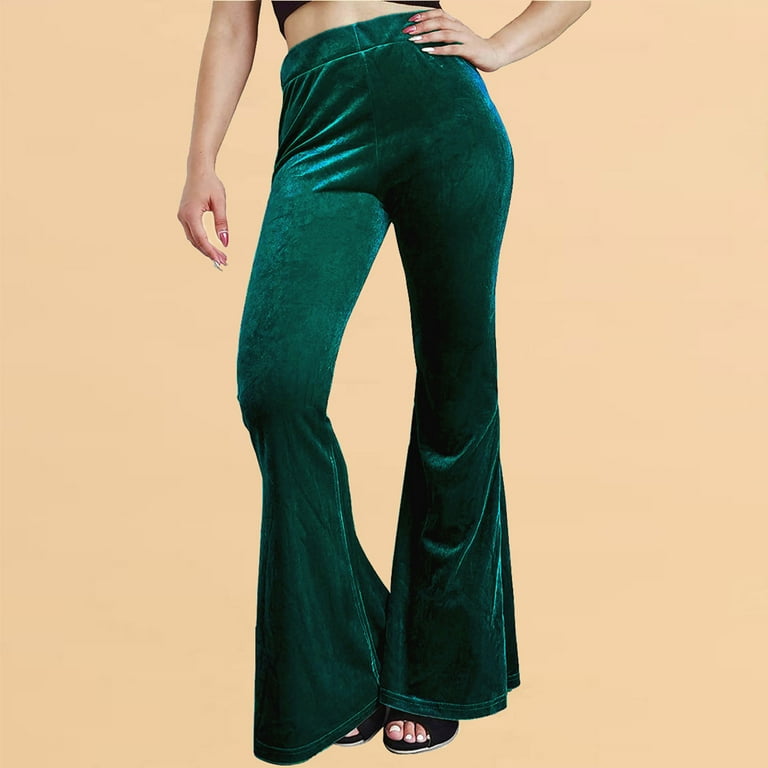 Womens Soft Velvet Bootcut Pants High Waisted Bell Bottoms Pull On Pants  Cute Comfy Lounge Yoga Flare Leggings