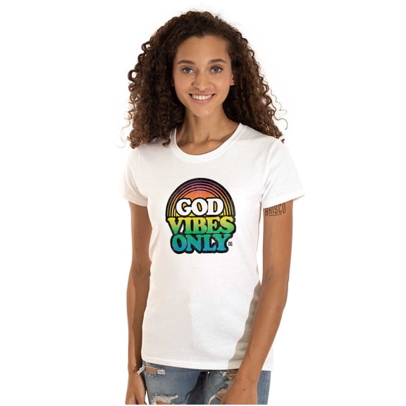 God Vibes Only Good Feels Religion Womens Slim Fit Graphic Tee Brisco Brands S