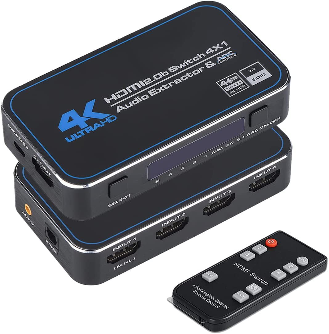 HDMI Switch 4x1 with Audio Extractor, 4K@60Hz Ultra HD HDMI