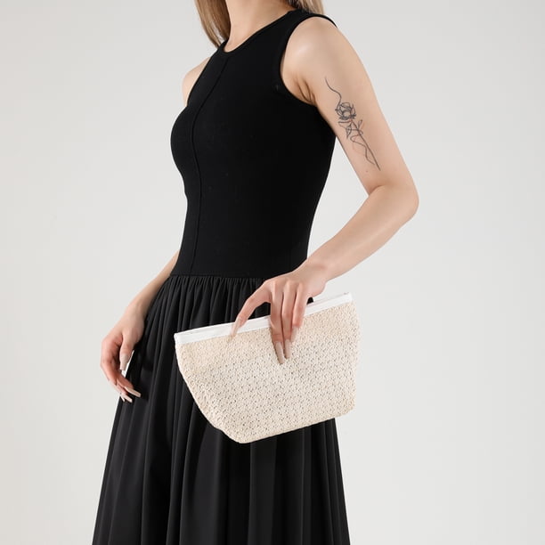Bolsa de maquillaje de tejido para mujeres Gran capacidad Bolsa de almacenamiento tejido Hueco PU Case de aseo portátil Bolso de viaje de ducha de baño