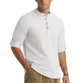 thumbnail image 4 of Iceglad Men Henley Neck Long Sleeve Cotton Linen Shirt Casual Beach Outfit Dress Shirt White L, 4 of 8