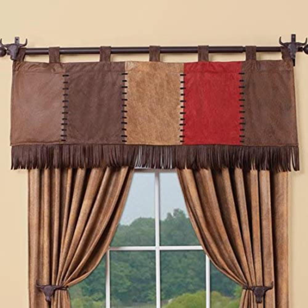 1 Chocolate Faux Leather Rustic Country Farmhouse Valance 84" x 18" 