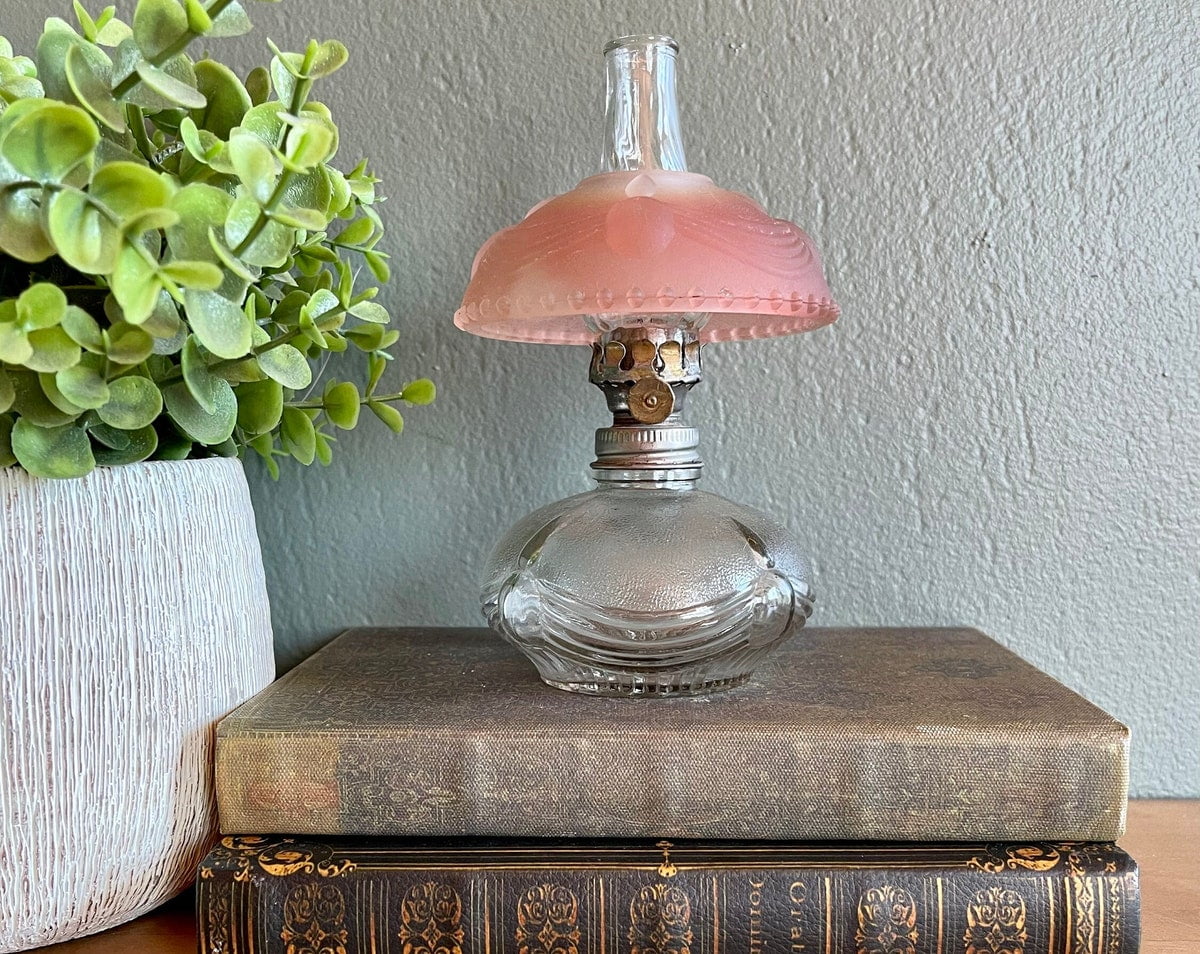 Vintage Miniature Clear Glass Oil Lamp