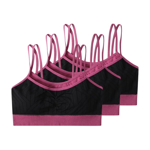 VONCOS Womens Bralette 3 Pack Wirefree, Hot Pink Soft Comfort Bra for Everyday & Yoga Lounge, Light Support Wireless Seamless Bras,Size S