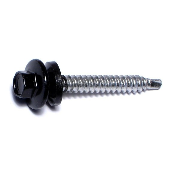 #10-14 x 1-1/2" Black Painted Steel Hex Washer Head Pole Barn Self-Drilling Screws SSHW-133