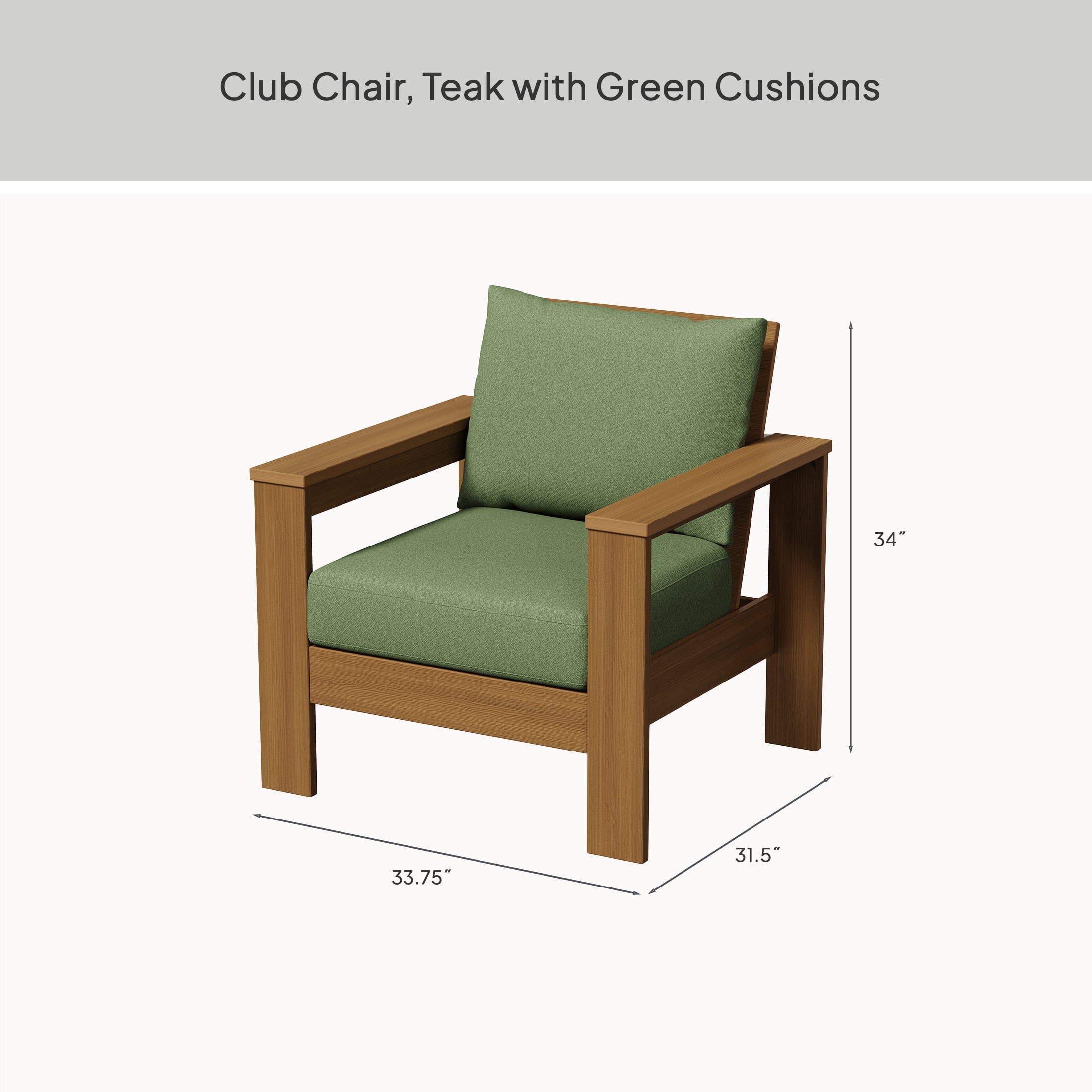 Better Homes & Gardens Ezra Outdoor HDPE Club Chair, Teak with Green Cushions