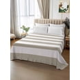 thumbnail image 2 of Beige Stripes California King Size Flat Sheet, Wrinkleproof & Fadeproof Cooling Flat Bed Sheet Only, Simple Beige White Texture Breathable Soft Bedding Top Sheets 108 x 98 Inches, 2 of 8