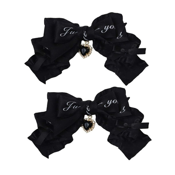 2 pinzas para el pelo con lazo Lolita, accesorios para el cabello, decoración para mujer, para cosplay, pinzas para dobles, pasadores hechos a Negro