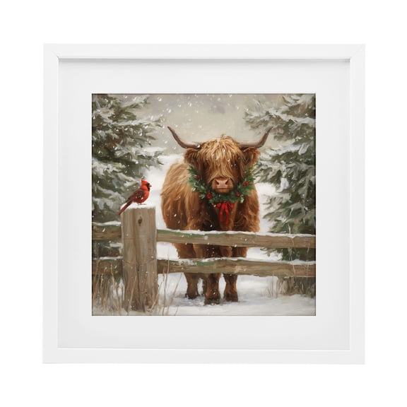 Stupell Industries Farmhouse Christmas Cow & Cardinal White Framed Print Under Glass, 16 x 16, by Tina LeCour