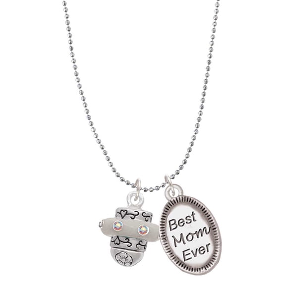 Delight Jewelry Silvertone Crystal Spinner Best Mom Ever Charm Necklace