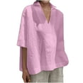 thumbnail image 2 of Kiplyki Clothing Women's Cropped Sleeves Lapel V-Neck Line Loose Shirt Blouse, 2 of 7