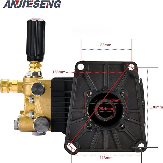 ANJIESENG Pressure Washer Pump 25.4  4400PSI 4.8GPM Water Pressure Pump for Gas Pressure Washer – 15L/min 0-300bar 1 Inch Shaft Horizontal Triplex PlungerShort Pressure Washer Gun with 360