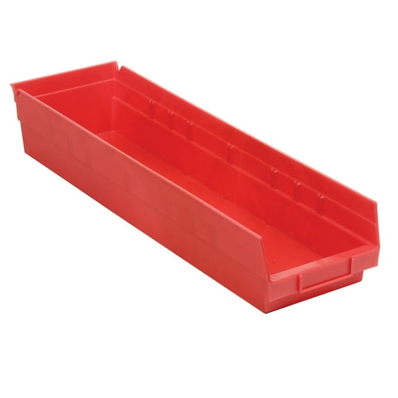 Plastic Shelf Bin Nestable 6-5/8"W x 23-5/8" D x 4"H Red, Lot of 8