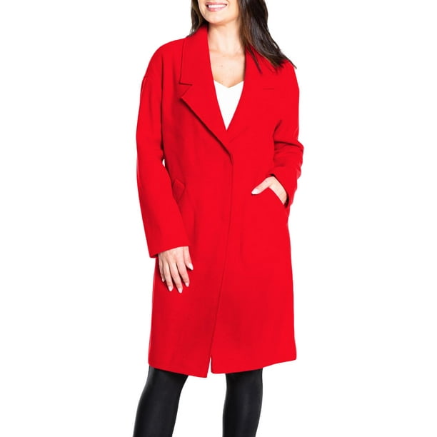 Kendall + Kylie Women's Mid-Length Single Breasted Walker Coat with Notch Lapel