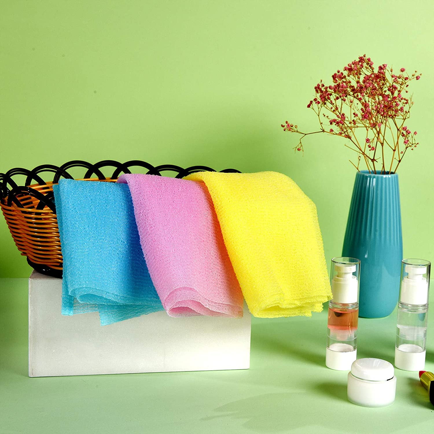 EEEkit 6Pcs Exfoliating Bath Towel, Nylon Back Scrubbing Washcloths for  Women Men Shower Massage (Random Color) 
