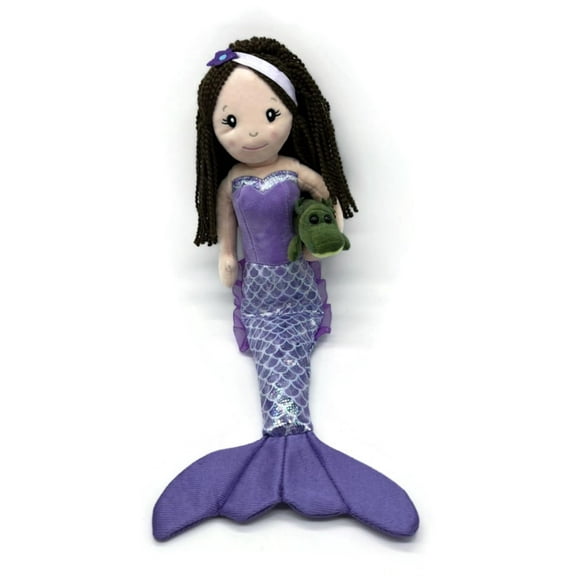 The Petting Zoo Mermaid Doll with Alligator Stuffed Animal- Great Gifts for Girls, Mermaid Plush Doll with Alligator Plush Toy, 17 inch (Brunette)