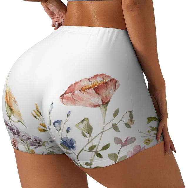 Balery Watercolor Floral Pantalones cortos de entrenamiento estampados para mujer, sin costuras, ajustados, para gimnasio, yoga, correr, deportes, ejercicio activo, fitness.-Small