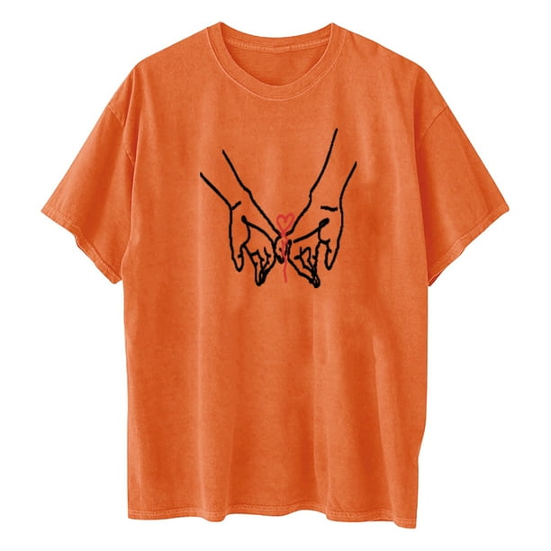 Hombres y mujeres Parejas Mangas caídas Estampado de San Valentín Blusa suelta de manga corta Pompotops oipoqjl3287