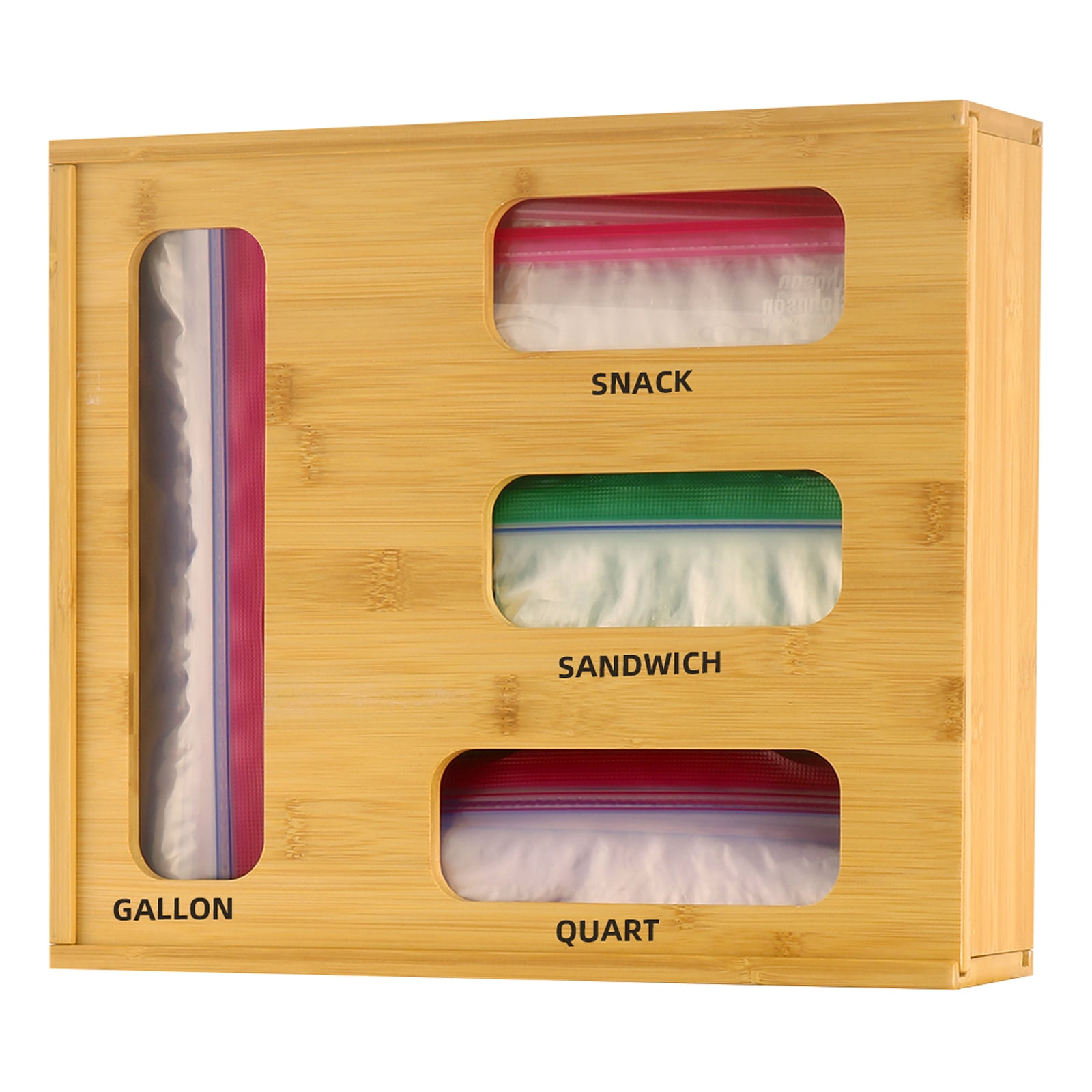 Storage Bag Organizer Foil and Plastic Wrap Organizer Dispenser with Cutter Kitchen Organizers Storage for Kitchen Drawer Dispenser for Gallon Quart Snack Sandwich