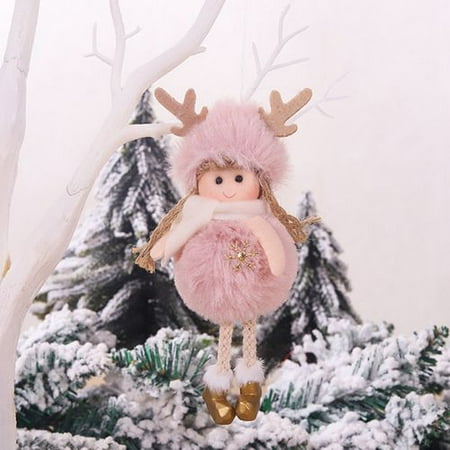 Fancyleo Christmas Cute Ornaments Pink White Silk Plush Hanging Doll Angel Decorations For Home Christmas Tree Xmas