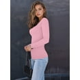 thumbnail image 6 of Womens Long Sleeve Shirts Square Neck Tops Ribbed Knit Basic Crop Tops Fall Outfits Fashion Clothes Pink XL, 6 of 8