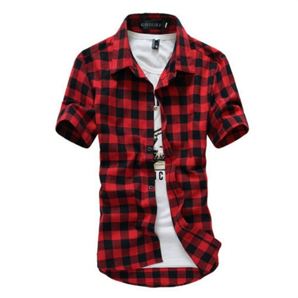 Txlixc Camisa de manga corta a cuadros para hombres Txlixc moda