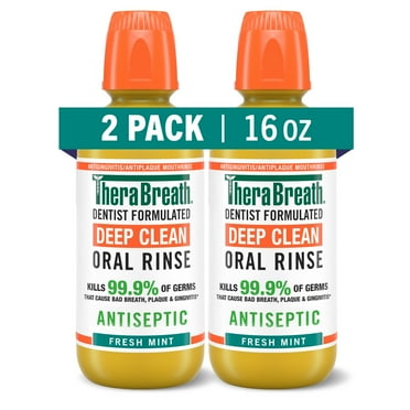 TheraBreath Deep Clean Mouthwash, Antiseptic benefits, Fresh Mint Flavor, Dentist Formulated, Alcohol Free, 16 fl oz (Pack of 2)