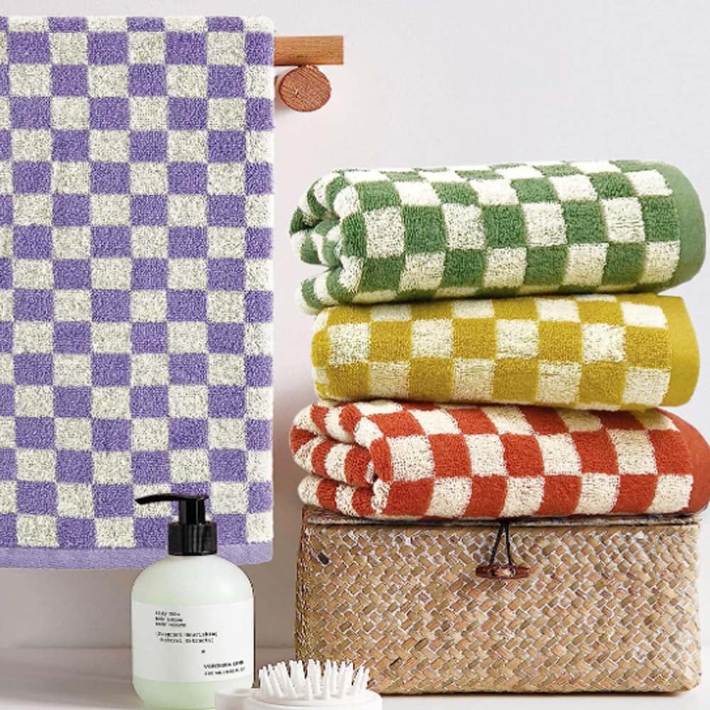 Nvzi 4Pcs Checkered Bath Towel Set, Soft Decorative Towels for Bathroom Spa Beach-13x29 inch,4 Color